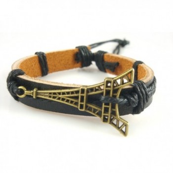 Wild Wind (TM) Hollowed Out Eiffel Tower Souvenior Characterful Adjustable Length Leather Wrap Bracelet - CO121IXWA6P