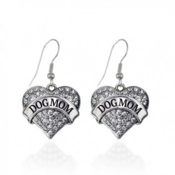 Dog Mom Pave Heart Earrings French Hook Clear Crystal Rhinestones - CK1240JXTVZ