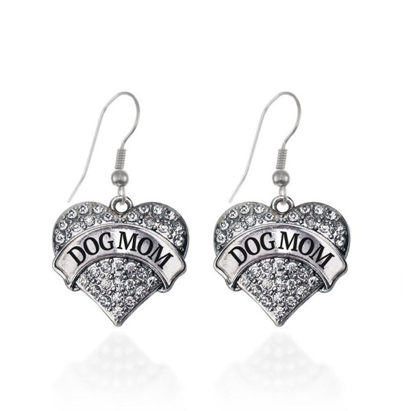 Dog Mom Pave Heart Earrings French Hook Clear Crystal Rhinestones - CK1240JXTVZ