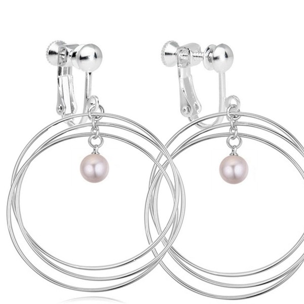 Latigerf Women Simulated-pearls Screw Back Clip on Earring Non-Pierced Circle White - CO12FOEVUEX