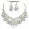 Affordable Clear Crystal Statement Silver Chain Necklace Earrings Set Wedding Bridal Pageant Jewelry - CR124QVH2XN