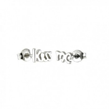 Cursive Kiss Me Rock and Roll Sterling Silver Small Post Stud Earrings - CW119HKUDA7