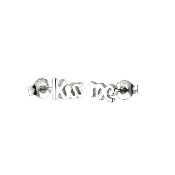 Cursive Kiss Me Rock and Roll Sterling Silver Small Post Stud Earrings - CW119HKUDA7
