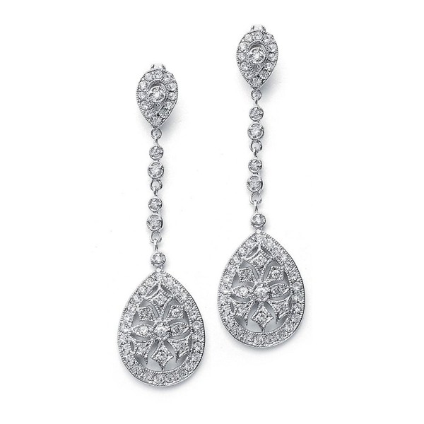 Mariell Art Deco Vintage CZ Wedding Earrings - Glamorous Gatsby-Style Dangle Chandeliers for Brides - CB12CJB75DJ