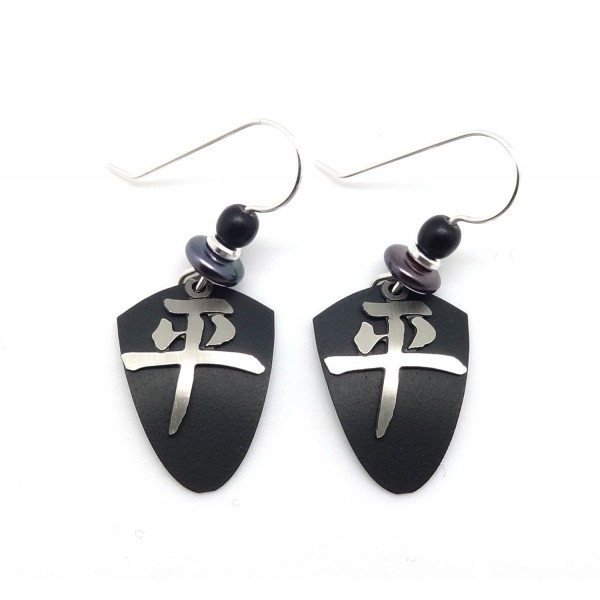 ADAJIO by Sienna Sky Chinese Peace Character Black Shield Earrings 7064 - C212F43ZTDH