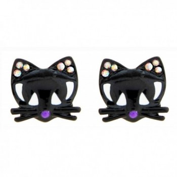 DaisyJewel Halloween Good Fortune Black Cat Stud Earrings - CW11DD4P4RB