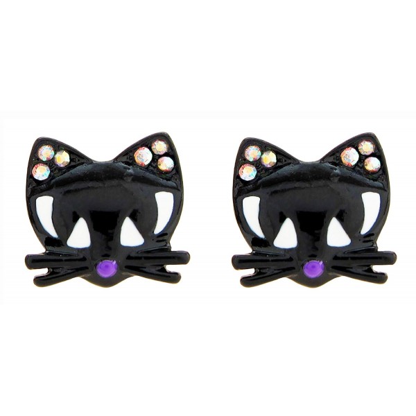 DaisyJewel Halloween Good Fortune Black Cat Stud Earrings - CW11DD4P4RB