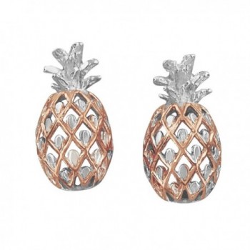 Sterling Silver with 14kt Rose Gold Plated Accents Pineapple Stud Earrings - C711XKDB8PR