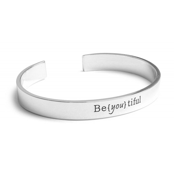 Inspirational Silver Cuff Bracelet Motivational - C312MZGJU39