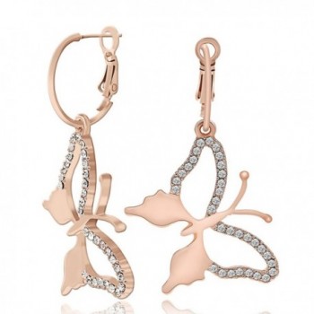 Kemstone Rose Gold Butterfly Dangle Earrings Rhinestone Drop Earring for Women Lady Girl - CC12HLRIVAB
