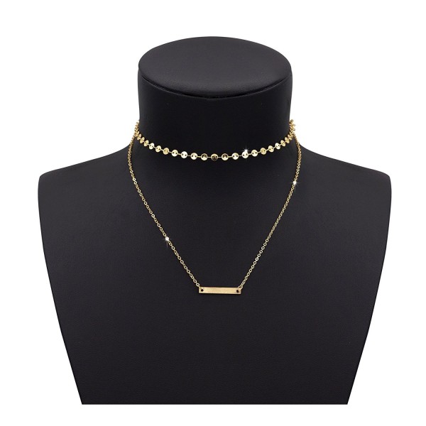Shoopic Layered Disc Choker Gold Tone Coin Ball Lace Lariat Bar Pendant Necklace for Women - disc bar - C3184UWOE6E