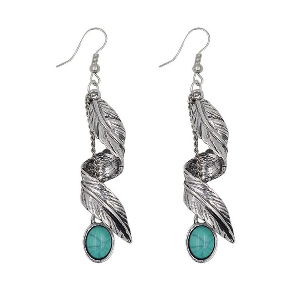 Turquoise Earrings Synthetic Necklace Bracelet - Leaves feathers - CY189OL9QWE