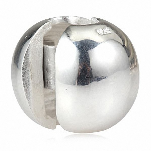 Soulbeads 925 Solid Sterling Silver Charm Clips Bead European Bracelets Compatible - Shiny Round Ball - CQ1260AZVRV