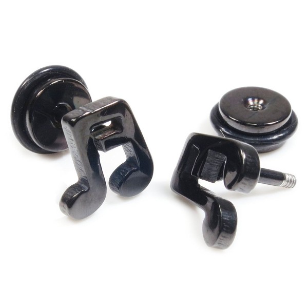 Pair Stainless Steel Black Music Note Screw Stud Earrings - CX11CUJ3GGB