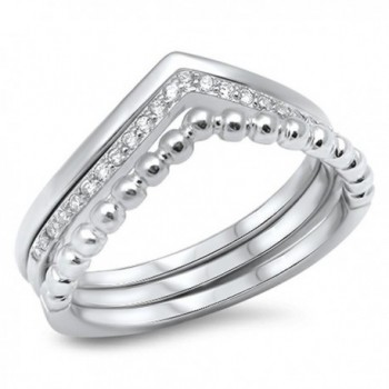 Chevron Set White CZ Stackable Thumb Ring .925 Sterling Silver Band Sizes 5-10 - C312GTVORNL