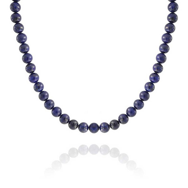 Bling Jewelry Silver Plated Round 10mm Lapis Lazuli Bead Necklace 18 Inch - C711EIKMQGV