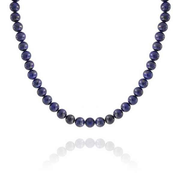 Bling Jewelry Silver Plated Round 10mm Lapis Lazuli Bead Necklace 18 Inch - C711EIKMQGV