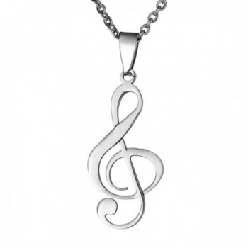 VALYRIA Stainless Steel Musical Music Note Charm Pendant Necklace 22" - Silver - CQ12O85LH7L