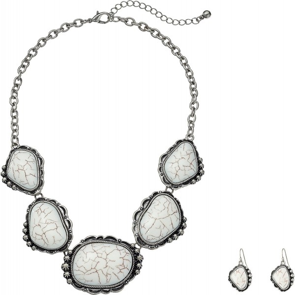 M&F Western Womens Large Stone Necklace/Earrings Set - White - CX12N1C3SWU