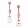 Mariell Rose Gold Vintage Wedding Luxe Simulated Pearl Drop Earrings for Brides with Art Deco Filigree CZ - CA17XMKQOL2