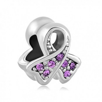 CharmsStory Sterling Silver Purple Synthetic Birthstone Ribbon Breast Cancer Awareness Charm For Bracelets - CG129IM4IH3