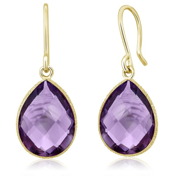 13.00 Ct Faceted Amethyst 16x12mm Pear Shape Gold Plated Silver Dangle Earrings - CK11MGWEWYR
