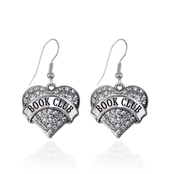 Book Club Pave Heart Earrings French Hook Clear Crystal Rhinestones - CL1240K3DND