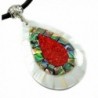 Handmade 2.4" Red Coral Mother of Pearl Abalone Shell necklace 16" to 27" CA423 - CV1856W6DDZ