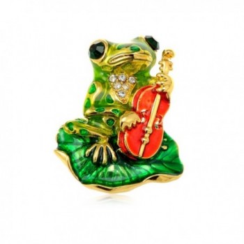 Alilang Golden Tone Emerald Green Colored Rhinestones Frog Toad Violin Leaf Brooch Pin - C5113T2EOFP