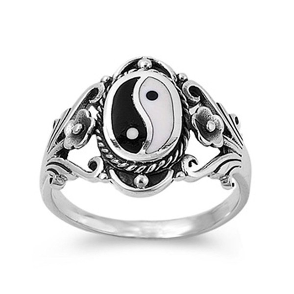 Sterling Silver Women's Chinese Yin Yang Ring Wholesale 925 Band 18mm Sizes 6-12 - CY11GQ4C94L