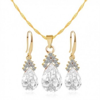 Jewelry Sets for Women Girls Gold Plated Chain Crystal Women Necklace Earring Set Bridal Sets - White - CJ186DHW9H2