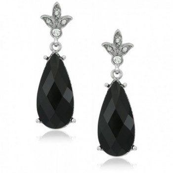 1928 Jewelry Silver-Tone Black Teardrop Earrings - C311S2Q42FP