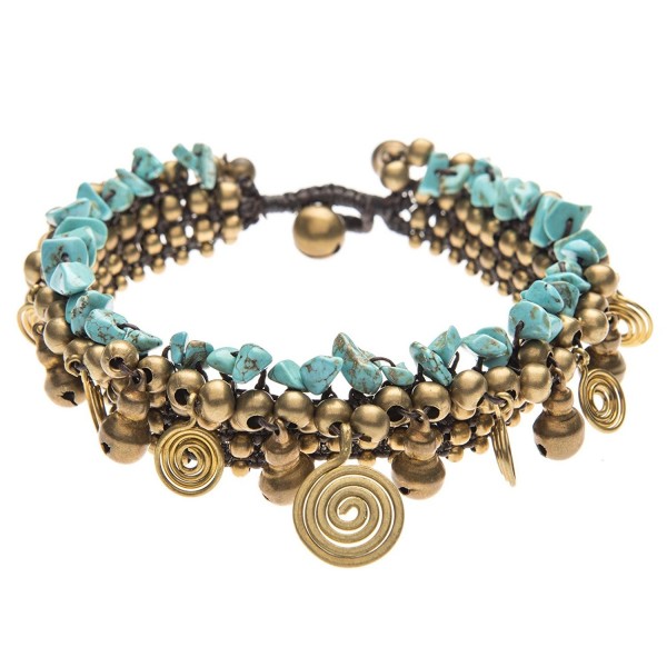 81stgeneration Women's Brass Gold Tone Simulated Turquoise Spiral Bead Ankle Anklet Bracelet- 27 cm - CJ114ZE4FMX