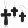 Sterling Silver Black Pave Crystal Cross Pendant and Earrings Set with 18" Chain - C01193FPQSB