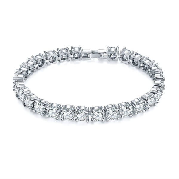 CARSINEL Round Cut Cubic Zirconia Tennis Bracelet for Woman and Girls Jewelry - White - C8182EE7995