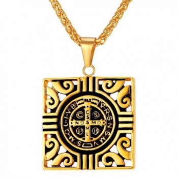 Classic Vintage Square Shaped Stainless Steel Black Catholic Pendant Necklace - CL12ICHAHXN