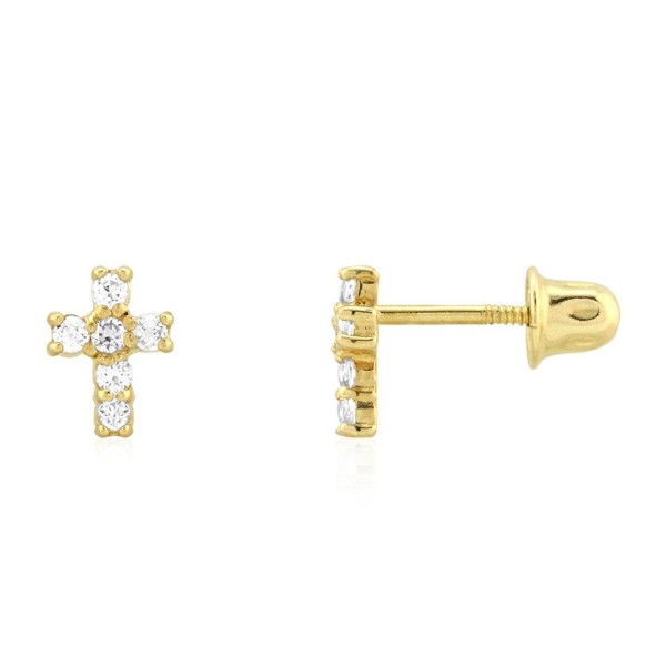 14k Yellow Gold CZ Religious Cross Screwback Stud Earrings 0.30Ct - CS180TKM95L