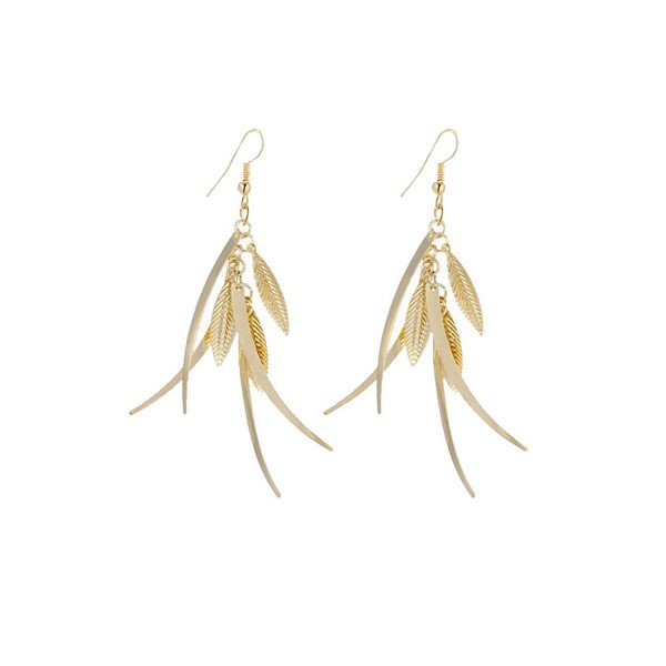 IDB Delicate Filigree Dangle Triple Feather Drop Hook Earrings - available in silver and gold tones - Gold tone - CD187WKR6OM
