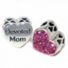 Pro Jewelry 925 Solid Sterling Silver 'Devoted Mom'/ Pink Crystals Heart Charm Bead - CR12O2B36Z2