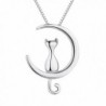 Potok S925 Sterling Silver Cat Moon Necklace Cat and Moon Pendant Necklace-18'' - CU17YSTH0KI