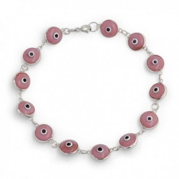 Bling Jewelry 925 Sterling Silver Pink Evil Eye Bracelet Glass 7in - CG11017GDUZ