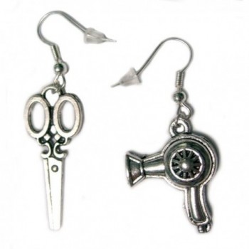 Scissors and Hair Dryer Charm Silver Plated Earrings - C711RSWWAAV