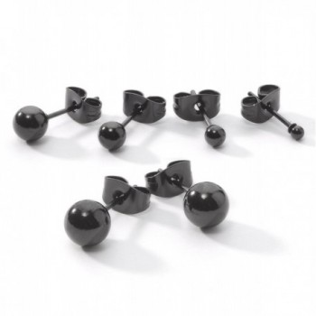 5 Pairs Black Enamel Ip Plated Stainless Steel Round Ball Stud Earrings Set- Includes 2mm 3mm 4mm 5mm 6mm - CU11IJWPJX1