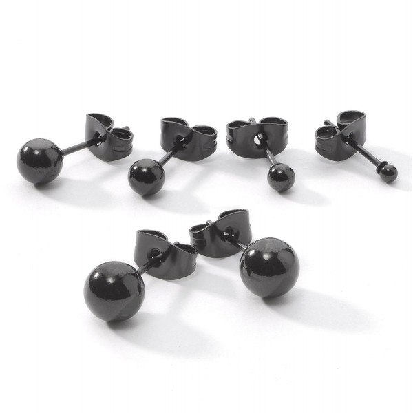 5 Pairs Black Enamel Ip Plated Stainless Steel Round Ball Stud Earrings Set- Includes 2mm 3mm 4mm 5mm 6mm - CU11IJWPJX1