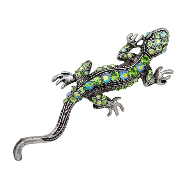 Akianna Antique Silver-tone Swarovski Element Crystals Green Lizard Pin Brooch - CH12MA946VR