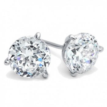 Diamoni Collection Rhodium Plated Sterling Silver 2.5 cttw Round CZ Martini Three Prong Stud Earrings - C4110IYBG5X
