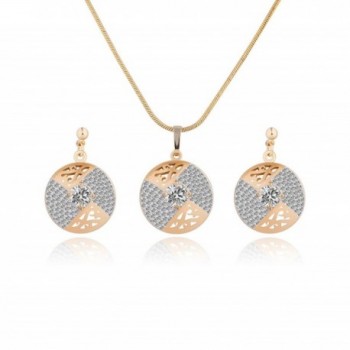 GULICX Vintage Style Round Pendant Necklace Earrings Set Jewellery Gold Plated Base Zircon Crystal - CD127X4MJFB