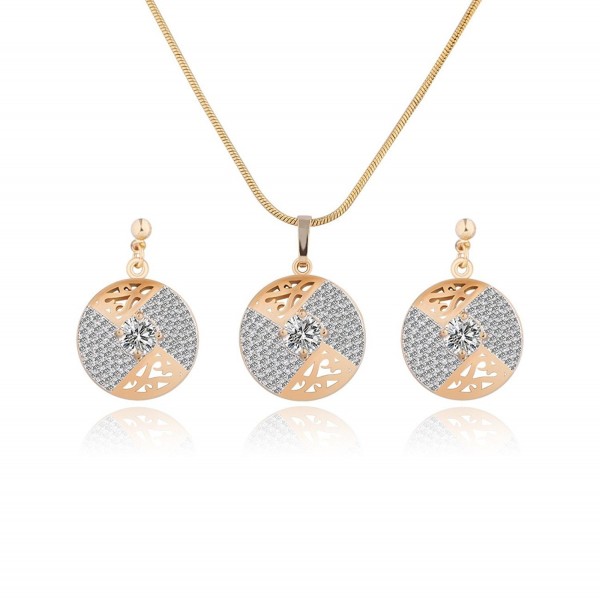 GULICX Vintage Style Round Pendant Necklace Earrings Set Jewellery Gold Plated Base Zircon Crystal - CD127X4MJFB