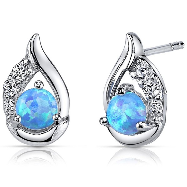 Created Blue Opal Earrings Sterling Silver Round Cabochon 1.00 Carats - CT11NK4XPDJ