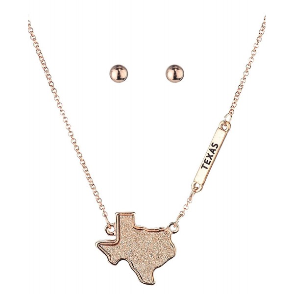 Women's Druzy Texas State Pendant Necklace and Ball Earrings Set - Rose Gold-Tone - CL186HZ0TWU
